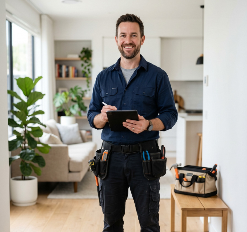 Service professional helping with a property repair request in Ontario